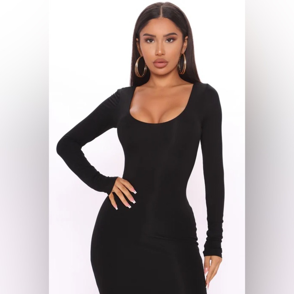 Fashion Nova Your Needs Met Long Sleeve Stretch Midi Dress - Black Size XL NWT - Picture 2 of 8